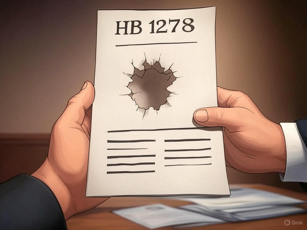 An illustration showing a piece of paper with the text "HB 1278."